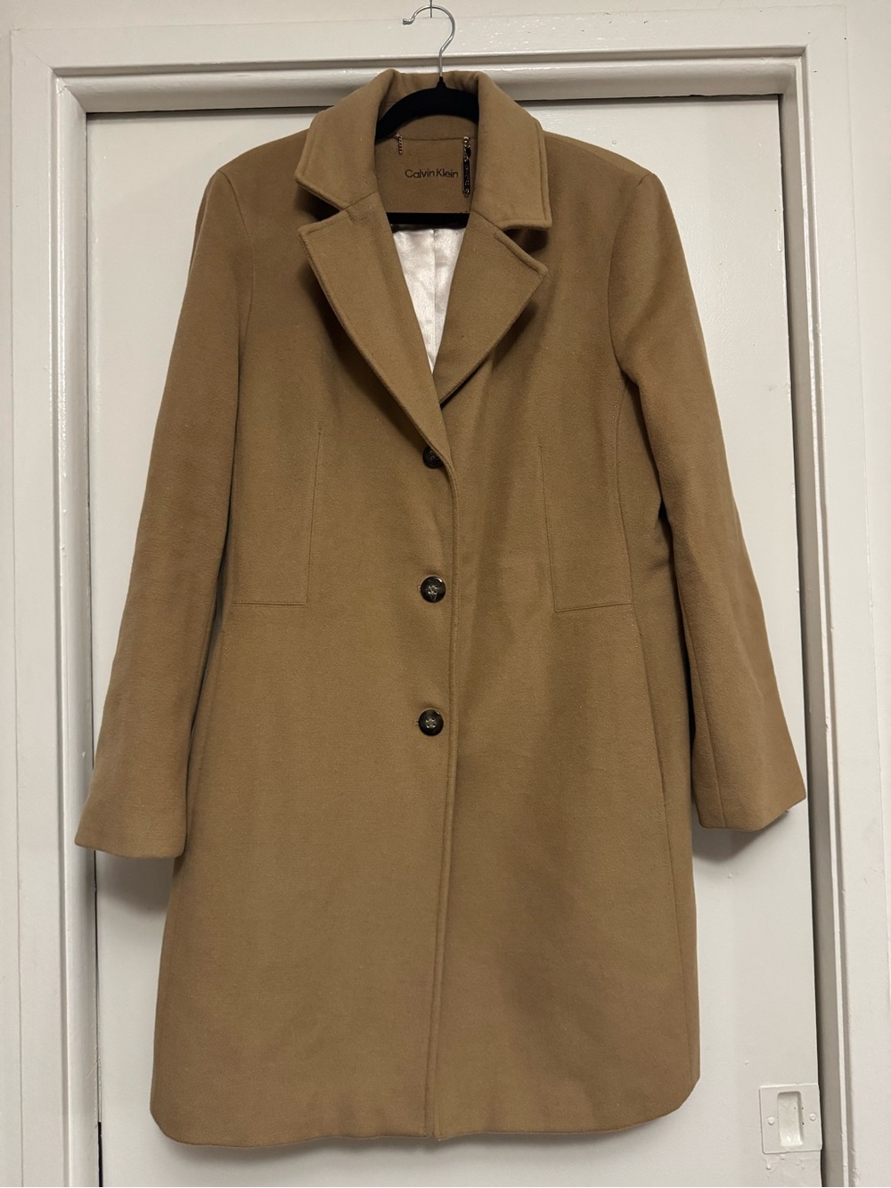 Calvin Klein Camel Single-Breasted Wool-Blend Cashmere Coat
